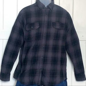 ** BOGO 50% OFF** Men's Long Sleeve Button -Up Flannel Shirt, Blk/ Gray-Size L